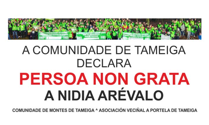 Declaración de NIDIA ARÉVALO como PERSOA NON GRATA na Comunidade de Tameiga